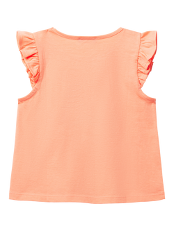 Benetton Kids' Cotton Frill Sleeves Tassel Tank Top, Peach - view 2, Peach