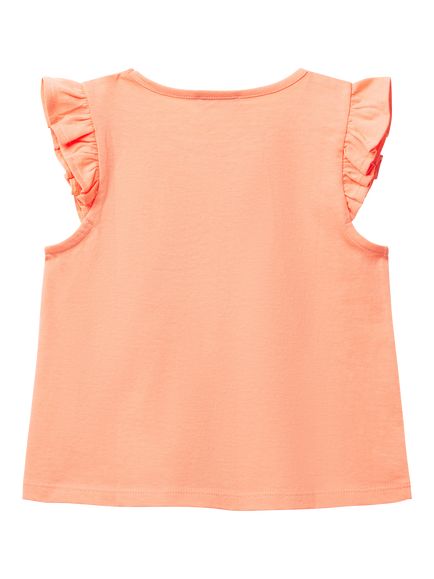 Benetton Kids' Cotton Frill Sleeves Tassel Tank Top, Peach - view 2, Peach