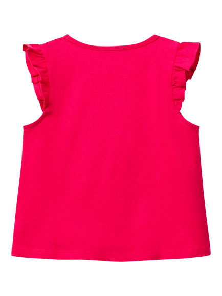 Benetton Kids' Cotton Tassel Bird Cap Sleeved Tank Top, Fuchsia - view 2, Fuchsia