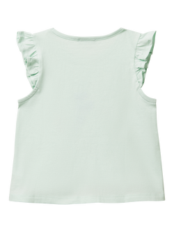 Benetton Kids' Cotton Frill Sleeve Tassel Seahorse Tank Top - view 2, Teal Green