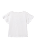 Benetton Kids' Cotton Ruffle Sleeve Tropical T-Shirt, Optical White