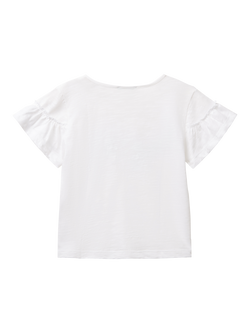 Benetton Kids' Cotton Ruffle Sleeve Tropical T-Shirt, Optical White - view 2, Optical White