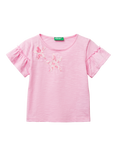 Benetton Kids' Cotton Ruffle Sleeve Starfish T-Shirt, Pink