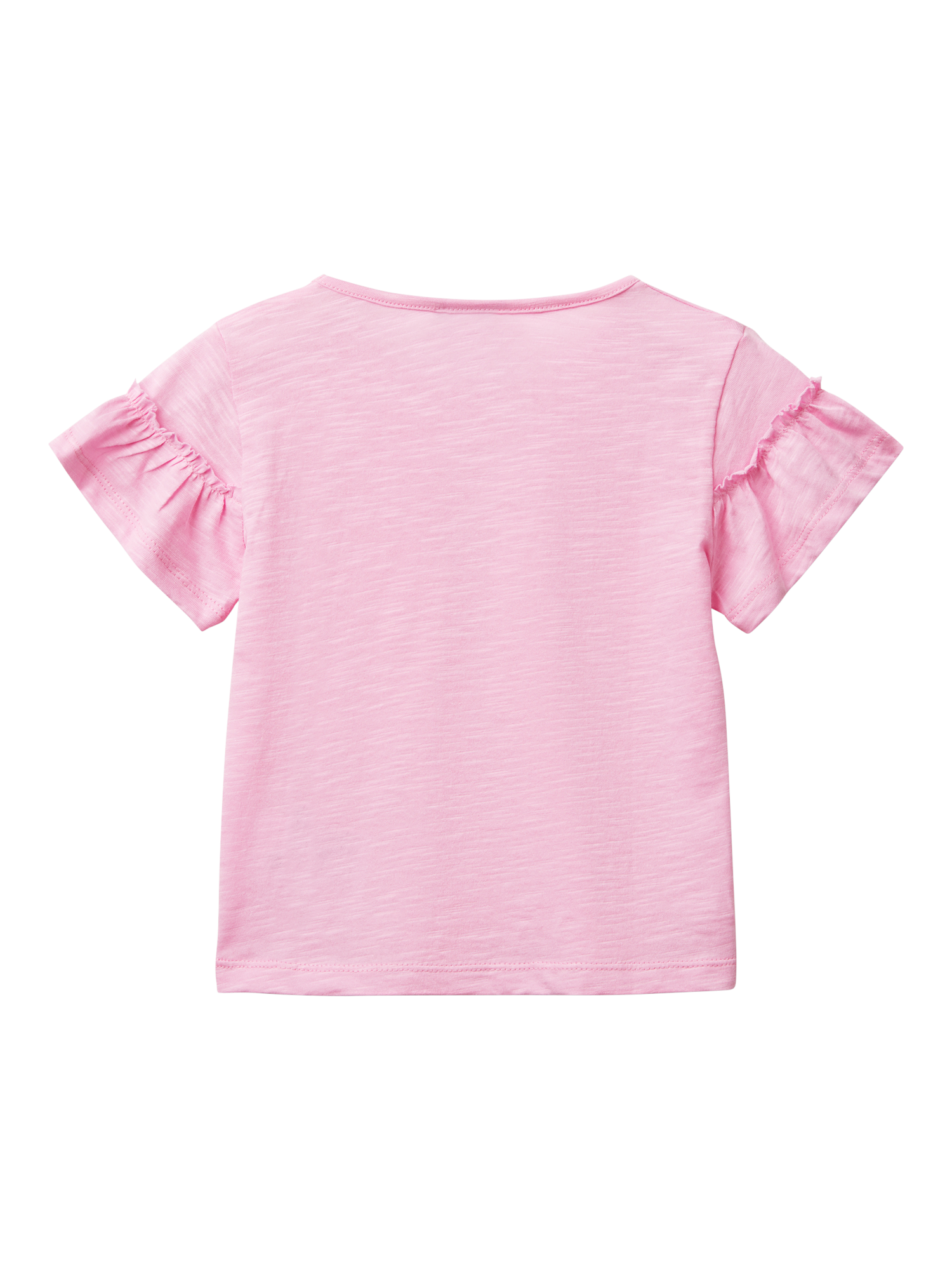 Product image 2 of 3, which shows Benetton Kids' Cotton Ruffle Sleeve Starfish T-Shirt, Pink, 3-4 years