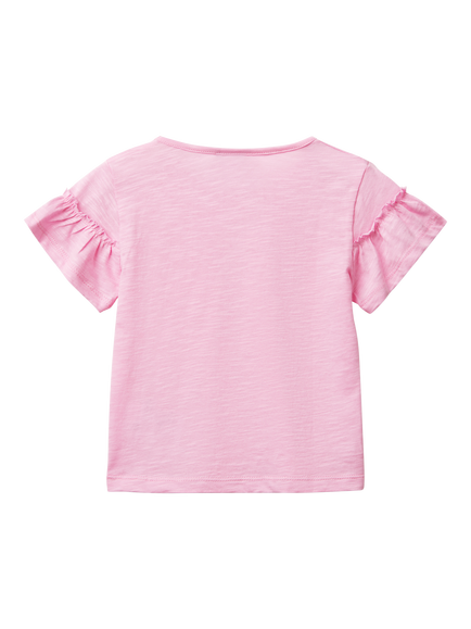Benetton Kids' Cotton Ruffle Sleeve Starfish T-Shirt, Pink - view 2, Pink