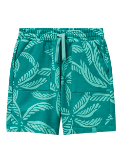 Benetton Kids' Cotton Fleece Leaf Print Shorts, Green/Multi