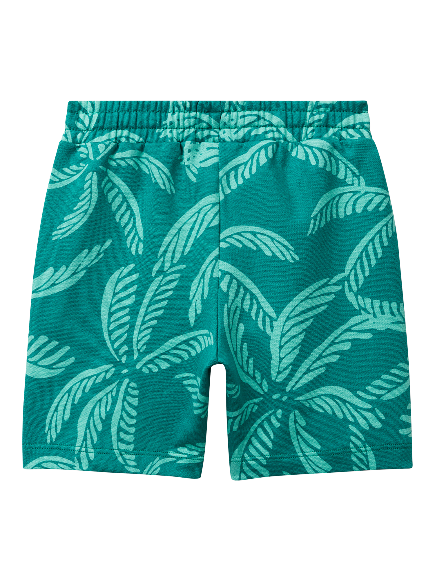 Product image 2 of 3, which shows Benetton Kids' Cotton Fleece Leaf Print Shorts, Green/Multi, 6-7 years