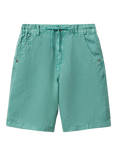 Benetton Kids' Linen Blend Drawstring Bermuda Shorts, Teal Green