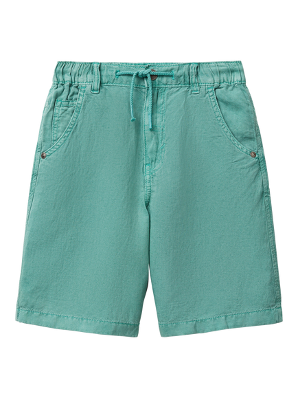 Benetton Kids' Linen Blend Drawstring Bermuda Shorts, Teal Green, Teal Green