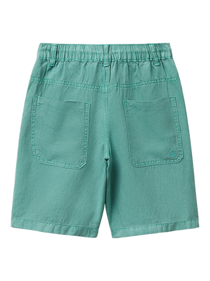 Benetton Kids' Linen Blend Drawstring Bermuda Shorts, Teal Green - view 2, Teal Green