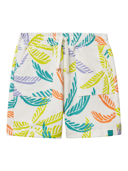 Benetton Kids' Cotton Fleece Leaf Print Shorts, White/Multi