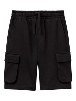 Benetton Kids' Cotton Elasticated Bermuda Shorts, Black, Black