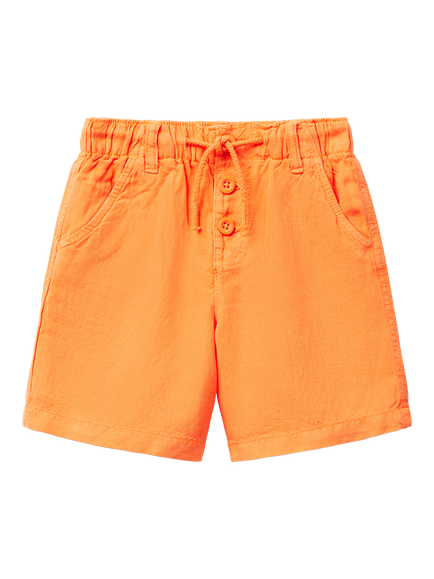 Benetton Kids' Linen Blend Drawstring Shorts, Orange, Orange