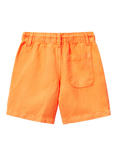 Benetton Kids' Linen Blend Drawstring Shorts, Orange