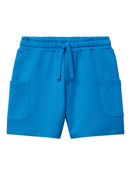 Benetton Kids' Cotton Drawstring Cargo Shorts, Blue
