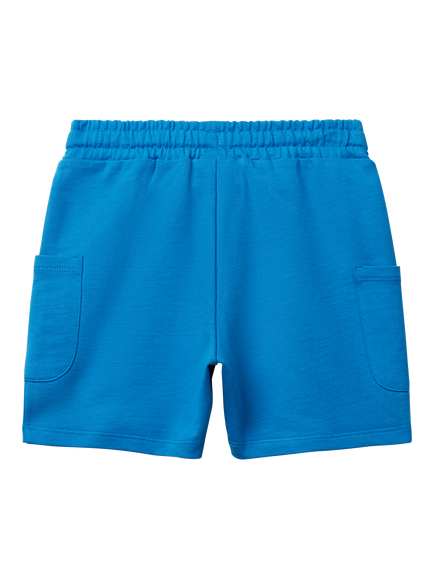 Benetton Kids' Cotton Drawstring Cargo Shorts - view 2, Blue