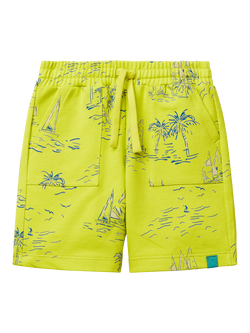 Benetton Kids' Cotton Fleece Palm Tree Print Shorts, Multicolor