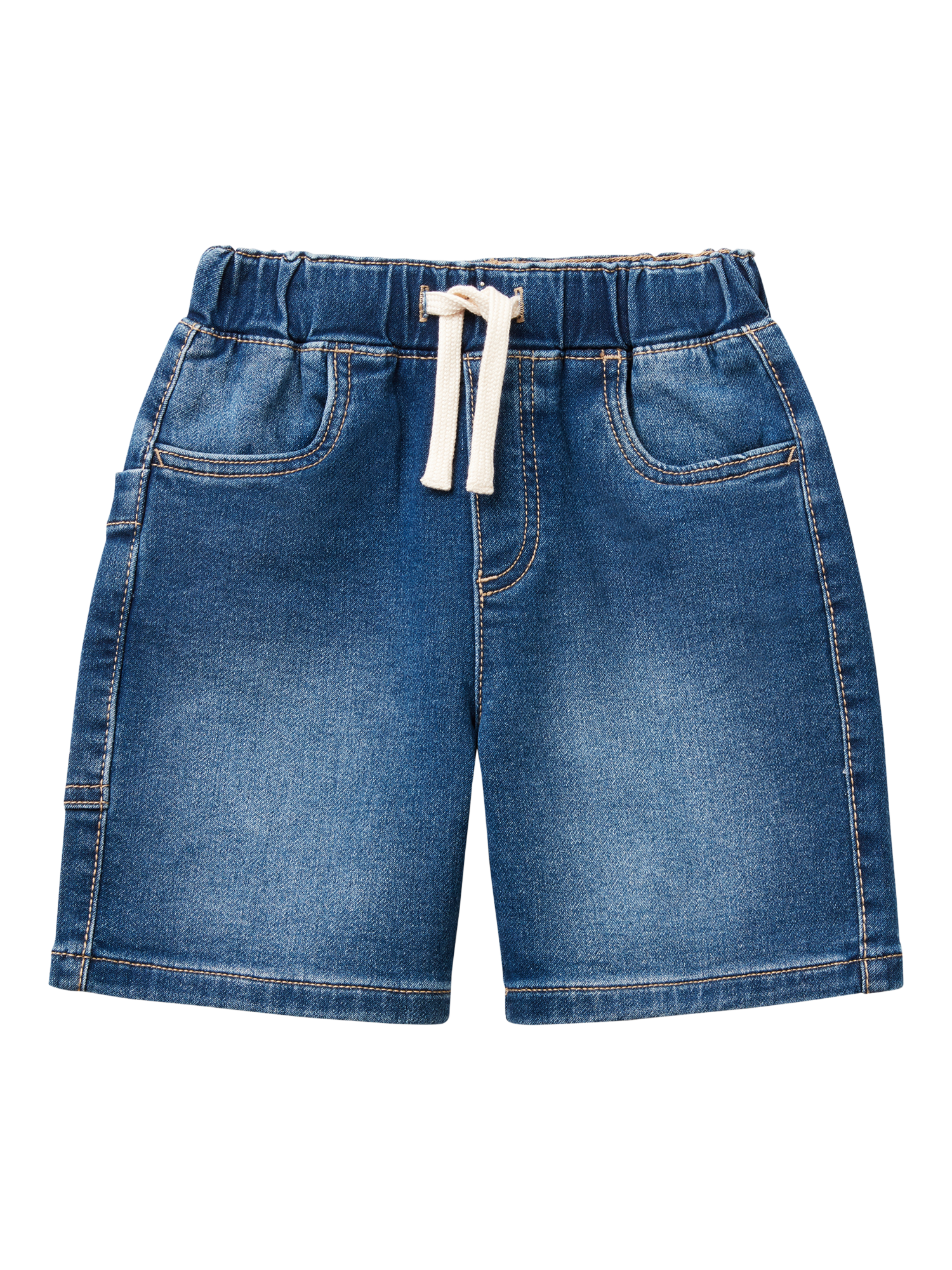 Product image 1 of 3, which shows Benetton Kids' Denim Drawstring Shorts, Dark Blue Denim, 3-4 years
