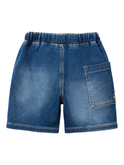 Benetton Kids' Denim Drawstring Shorts, Dark Blue Denim - view 2, Dark Blue Denim