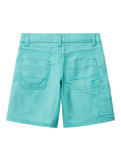 Benetton Kids' Cotton Five Pocket Shorts, Teal Green - view 2, Teal Green