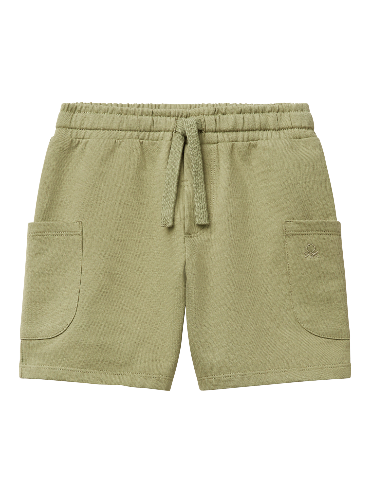 Product image 1 of 3, which shows Benetton Kids' Cotton Drawstring Cargo Shorts, Olive Green, 18-24 months