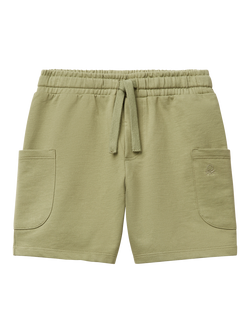 Benetton Kids' Cotton Drawstring Cargo Shorts, Olive Green