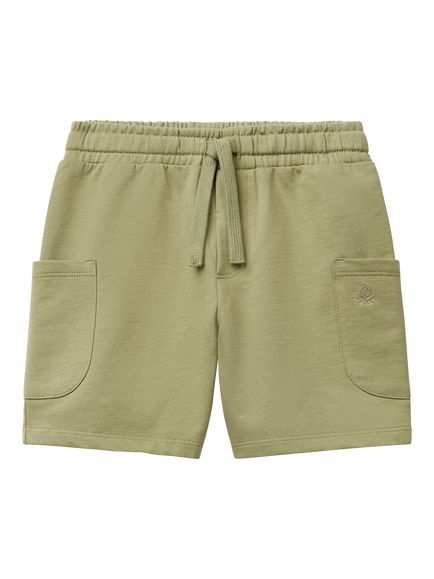Benetton Kids' Cotton Drawstring Cargo Shorts, Olive Green