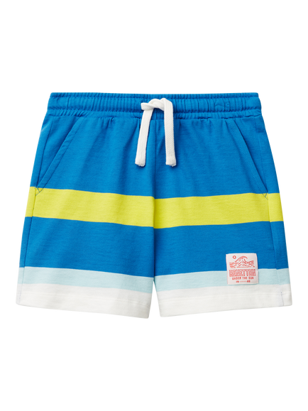 Benetton Kids' Cotton Striped Drawstring Shorts, Multicolor, Multicolor
