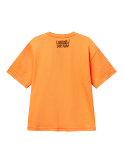 Benetton Kids' Cotton Crew Neck Graphic Print T-Shirt, Apricot - view 2, Apricot
