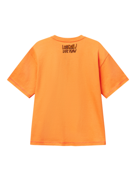 Benetton Kids' Cotton Crew Neck Graphic Print T-Shirt, Apricot - view 2, Apricot