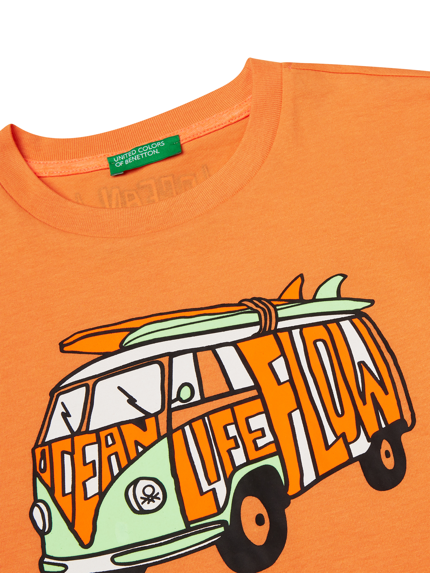 Product image 3 of 3, which shows Benetton Kids' Cotton Crew Neck Graphic Print T-Shirt, Apricot, 6-7 years