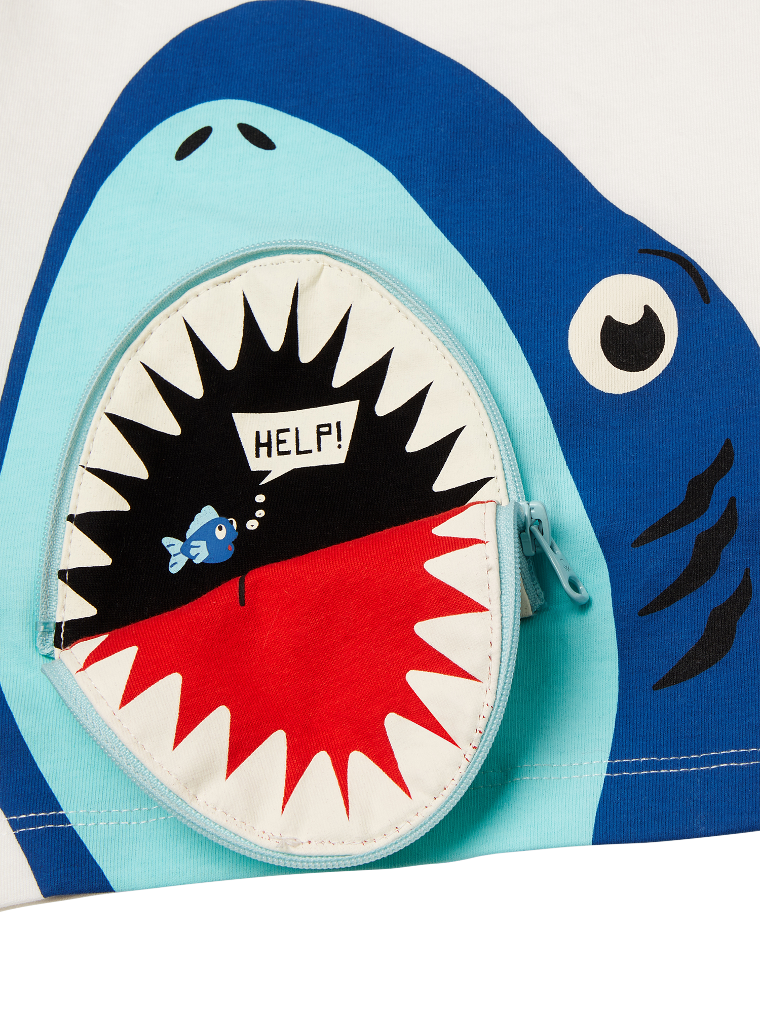 Product image 3 of 3, which shows Benetton Kids' Cotton Zipped Shark T-Shirt, Off White, 3-4 years