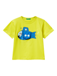 Benetton Kids' Cotton Zipped Submarine T-Shirt, Lime