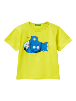 Benetton Kids' Cotton Zipped Submarine T-Shirt, Lime, Lime