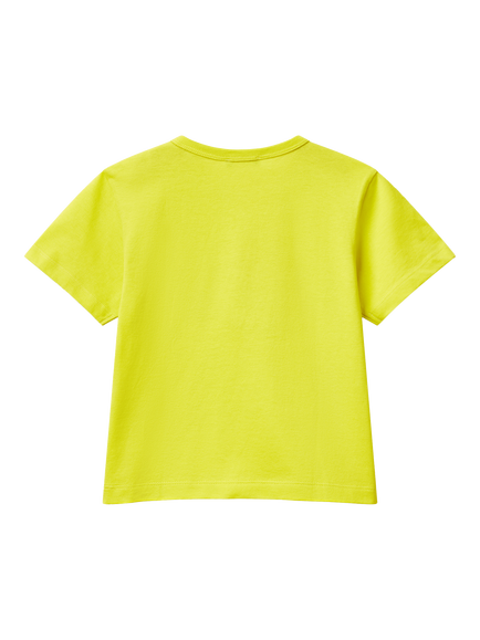 Benetton Kids' Cotton Zipped Submarine T-Shirt, Lime - view 2, Lime