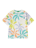Benetton Kids' Cotton Short Sleeved Leaf Print T-Shirt, White/Multi