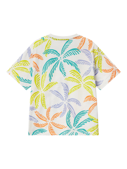 Benetton Kids' Cotton Short Sleeved Leaf Print T-Shirt, White/Multi - view 2, White/Multi