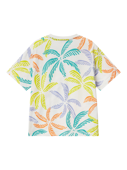 Benetton Kids' Cotton Short Sleeved Leaf Print T-Shirt, White/Multi - view 2, White/Multi