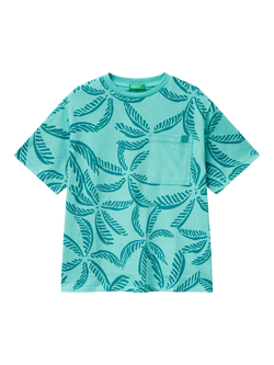 Benetton Kids' Cotton Short Sleeved Leaf Print T-Shirt, Multicolor, Multicolor