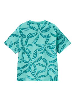 Benetton Kids' Cotton Short Sleeved Leaf Print T-Shirt, Multicolor - view 2, Multicolor