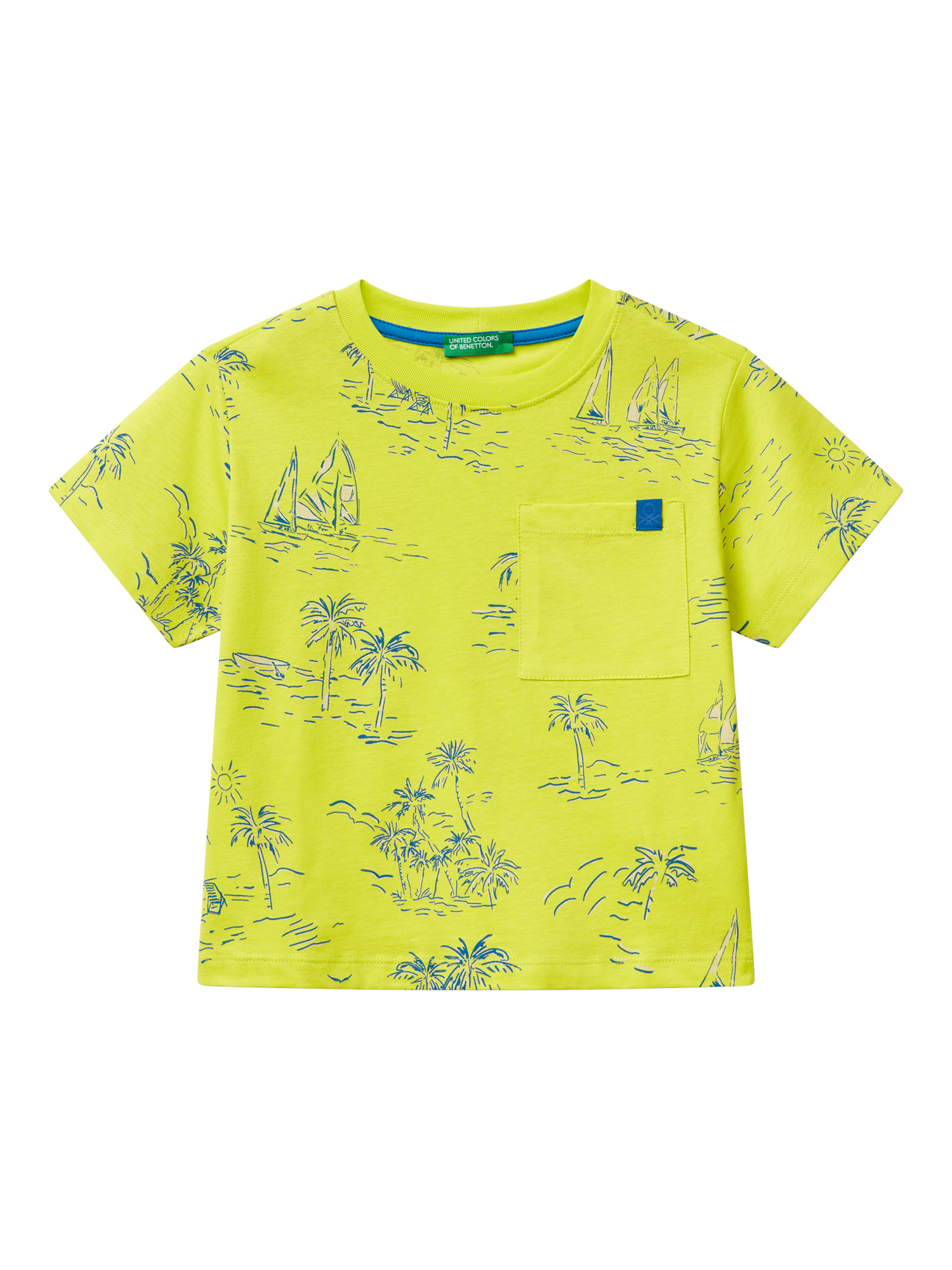 Product image 1 of 3, which shows Benetton Kids' Cotton Tree and Boat Print T-Shirt, Multicolor, 3-4 years
