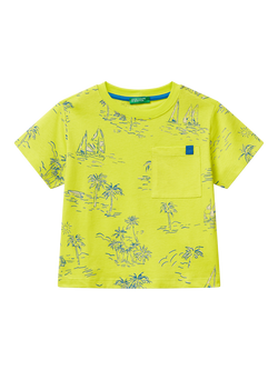 Benetton Kids' Cotton Tree and Boat Print T-Shirt, Multicolor, Multicolor