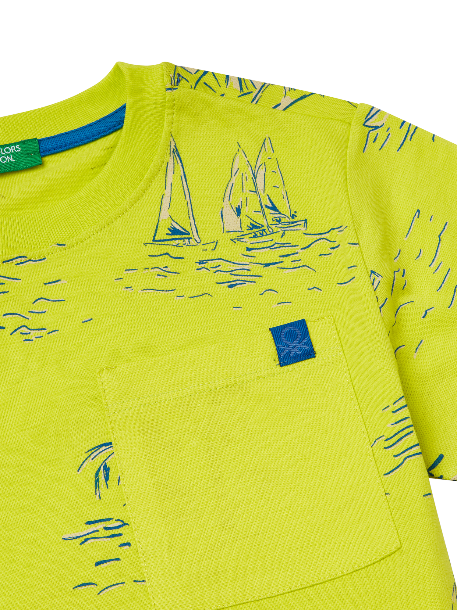 Product image 3 of 3, which shows Benetton Kids' Cotton Tree and Boat Print T-Shirt, Multicolor, 3-4 years