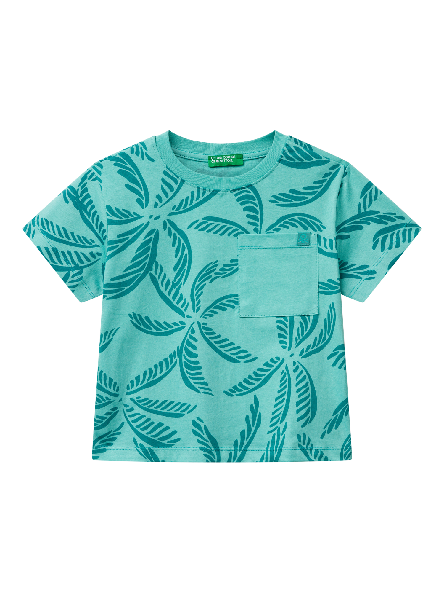 Product image 1 of 3, which shows Benetton Kids' Cotton Leaf Print T-Shirt, Multicolor, 3-4 years