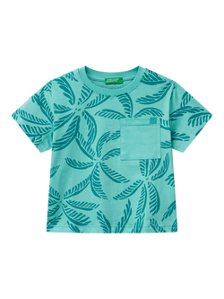 Benetton Kids' Cotton Leaf Print T-Shirt, Multicolor, Multicolor
