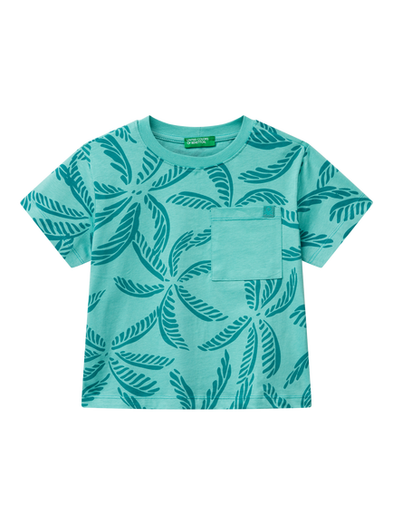 Benetton Kids' Cotton Leaf Print T-Shirt, Multicolor, Multicolor