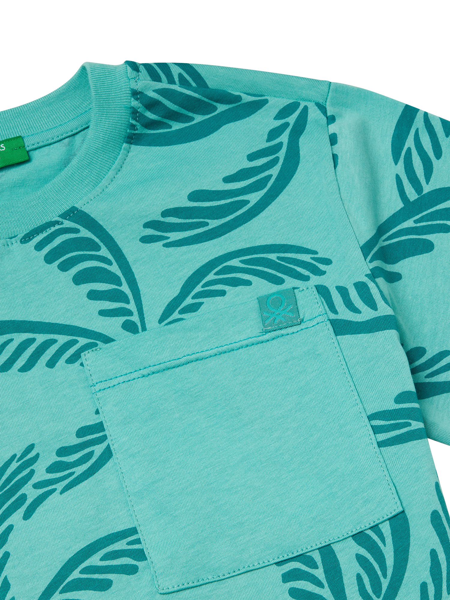 Product image 3 of 3, which shows Benetton Kids' Cotton Leaf Print T-Shirt, Multicolor, 3-4 years