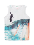Benetton Kids' Cotton Sleeveless Surfing Print Tank Top, Multicolor