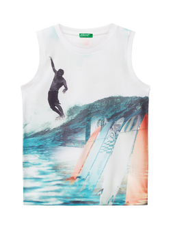 Benetton Kids' Cotton Sleeveless Surfing Print Tank Top, Multicolor, Multicolor