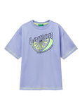 Benetton Kids' Cotton Lemon Print T-Shirt, Periwinkle